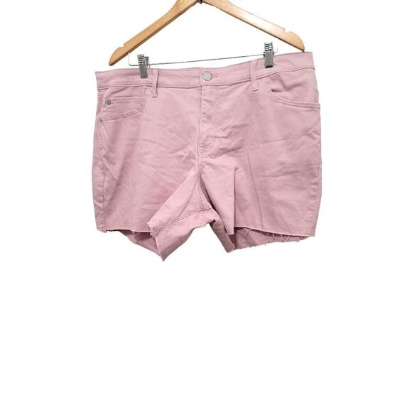 Evri Womens Plus Size Pink Denim Shorts With Frayed Hem & Pockets Size 18W - Picture 1 of 10